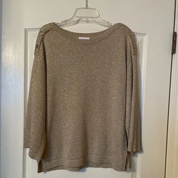 Calvin Klein Sweaters - Calvin Klein Sweater Size M Metallic Gold Boat Neck 3/4 Sleeve Grannycore Party